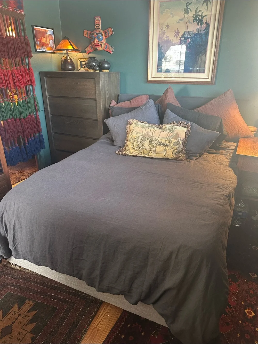 QUINCE European Linen Duvet Cover Set in Full/Queen & down comforter!! CHARCOAL
